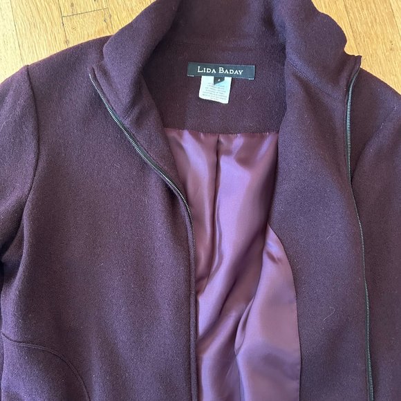 Lida Baday Sweaters - Lida Baday, Eggplant Wool Lined Sweater/Jacket, size 6, pre-owned